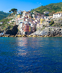 Image showing Riomaggiore in Cinque Terre, Italy - Summer 2016 - view from the