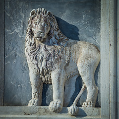 Image showing Marble lion on church facade