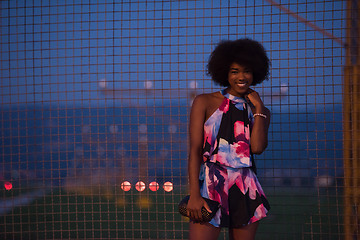 Image showing portrait of a young African-American woman in a summer dress