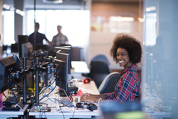 Image showing portrait of a young successful African-American woman in modern 