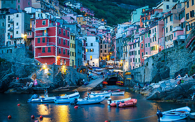 Image showing Riomaggiore in Cinque Terre, Italy - Summer 2016 - Sunset Hour