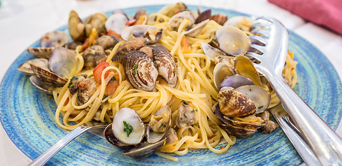 Image showing Real Spaghetti alle vongole in Naples, Italy