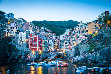 Image showing Riomaggiore in Cinque Terre, Italy - Summer 2016 - Sunset Hour