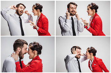 Image showing The business man and woman communicating on a gray background