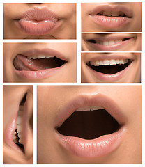 Image showing collage of different lips  caucasian woman with  emotions