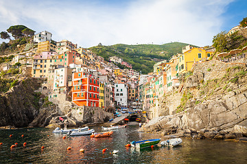 Image showing Riomaggiore in Cinque Terre, Italy - Summer 2016 - view from the