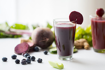 Image showing glass of beetroot juice with fruits and vegetables