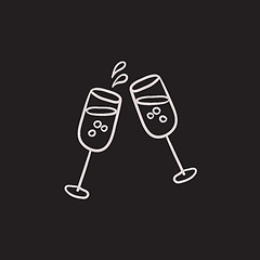 Image showing Two glasses of champaign sketch icon.