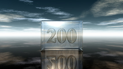 Image showing number two hundred in glass cube under cloudy sky - 3d rendering