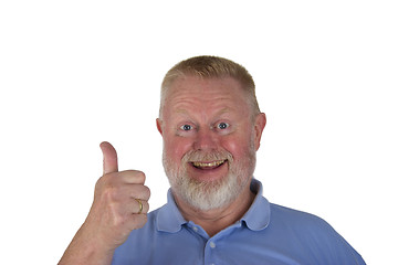 Image showing Laughing male senior holding thumbs up