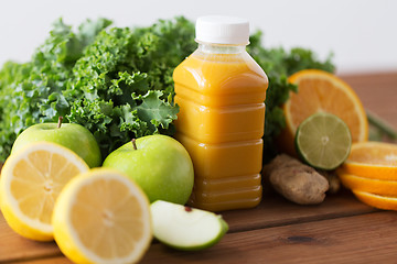 Image showing bottle with orange juice, fruits and vegetables