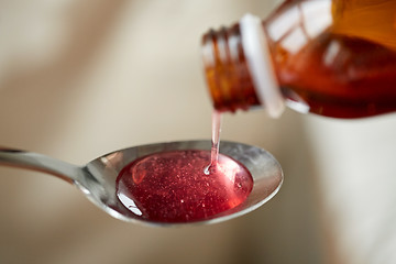 Image showing medication or antipyretic syrup and spoon