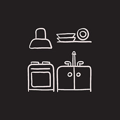Image showing Kitchen interior sketch icon.
