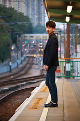 Image showing Asia man waiting train