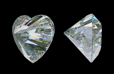 Image showing Side views of Large heart shape cut diamond on black