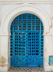 Image showing Blue aged door with ornament from Sidi Bou Said in Tunisia