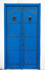 Image showing Traditional Blue door with ornament from Tunisia 