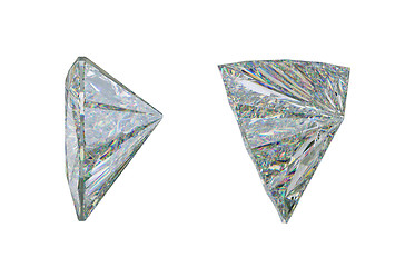 Image showing Side view of trillion cut diamond or gemstone on white