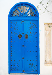 Image showing Blue Traditional door with arch from Tunisia