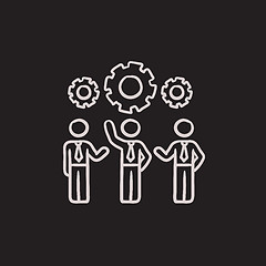 Image showing Businessmen under the gears  sketch icon.