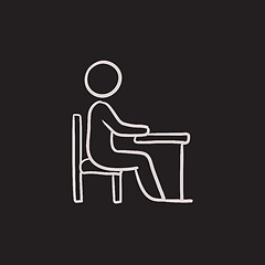Image showing Student sitting on chair at the desk sketch icon.