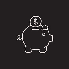 Image showing Piggy bank with dollar coin sketch icon.