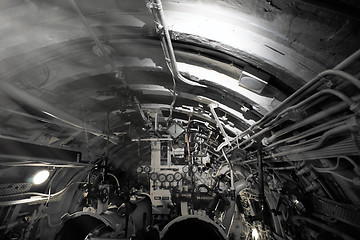 Image showing Detailed view of valves and pipes in old submarine 