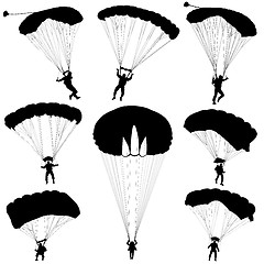 Image showing Set skydiver, silhouettes parachuting illustration