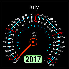 Image showing year 2017 calendar speedometer car. July