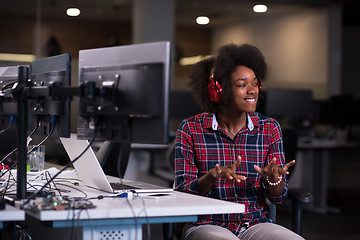 Image showing portrait of a young successful African-American woman in modern 