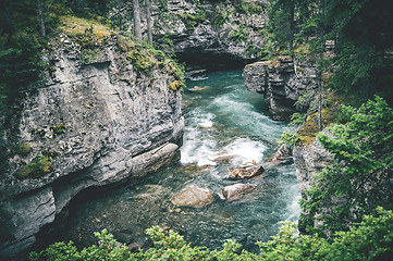 Image showing Wild river stream among cliffs and rocks