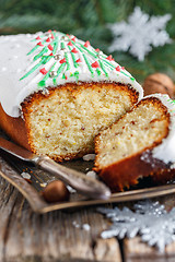 Image showing Piece of Christmas cake close up.