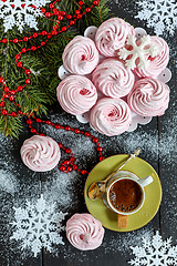 Image showing Zephyr, black coffee, snowflakes and spruce branch.