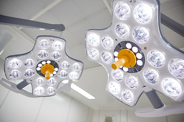 Image showing surgical lamps in operation room at hospital