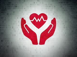 Image showing Insurance concept: Heart And Palm on Digital Data Paper background