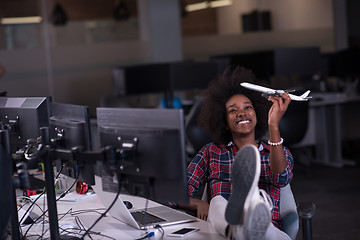 Image showing portrait of a young successful African-American woman in modern 