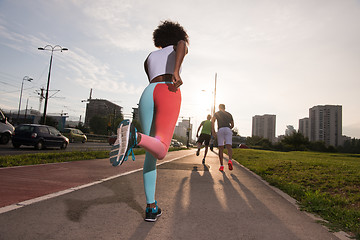 Image showing multiethnic group of people on the jogging