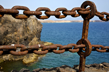 Image showing chain  water  boat yacht coastline and summer in lanzarote spain