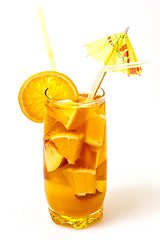 Image showing Orange cooler cocktail with drinking straw on white background