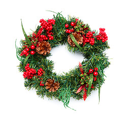 Image showing Christmas wreath on white background