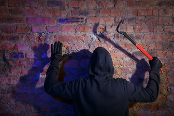 Image showing Burglar standing with raised arms