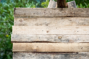 Image showing blank wood sign background. rough planks with nails, texture