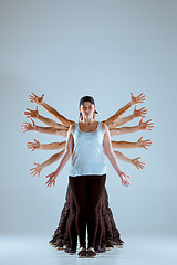 Image showing Group of men and women dancing hip hop choreography