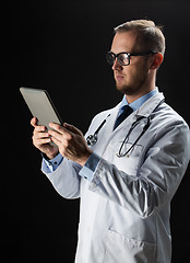 Image showing doctor with tablet pc and stethoscope