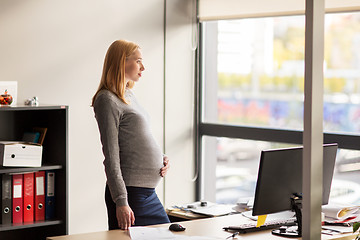 Image showing pregnant businesswoman with computer at office