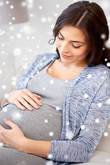 Image showing close up of happy pregnant woman at home