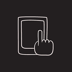 Image showing Finger pointing at tablet sketch icon.
