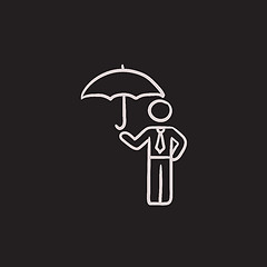 Image showing Businessman with umbrella sketch icon.