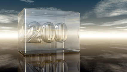 Image showing number two hundred in glass cube under cloudy sky - 3d rendering