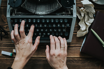 Image showing Writer typing with retro writing machine.